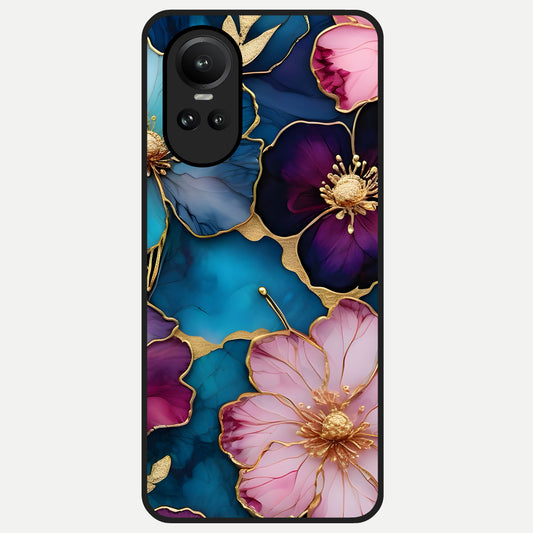  Sparkle Floral Glass Case For Oppo Reno 10 back cover – full design glossy printed glass finish