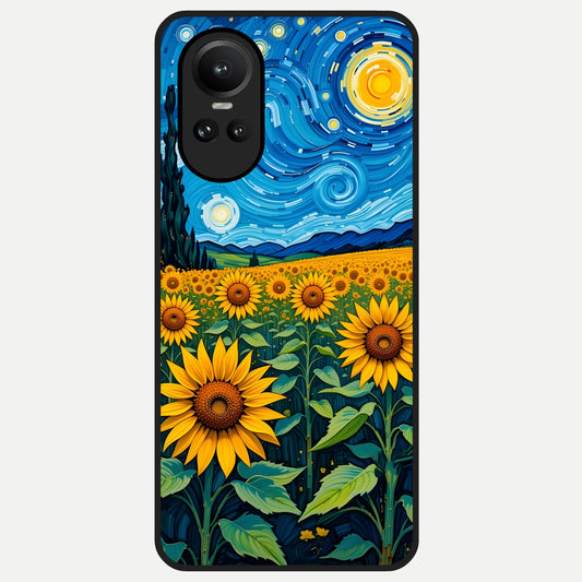  Starry Sunflower Dreams Glass Case For Oppo Reno 10 back cover – full design glossy printed glass finish