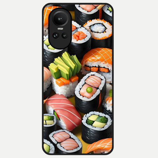  Sushi Food Pattern Glass Case For Oppo Reno 10 back cover – full design glossy printed glass finish