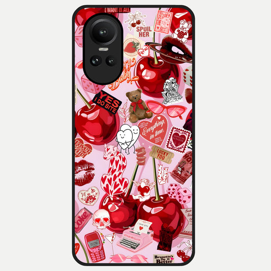  Sweet Cherry Chaos Glass Case For Oppo Reno 10 back cover – full design glossy printed glass finish
