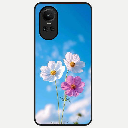  Tripple Flowers With Sky Glass Case For Oppo Reno 10 back cover – full design glossy printed glass finish