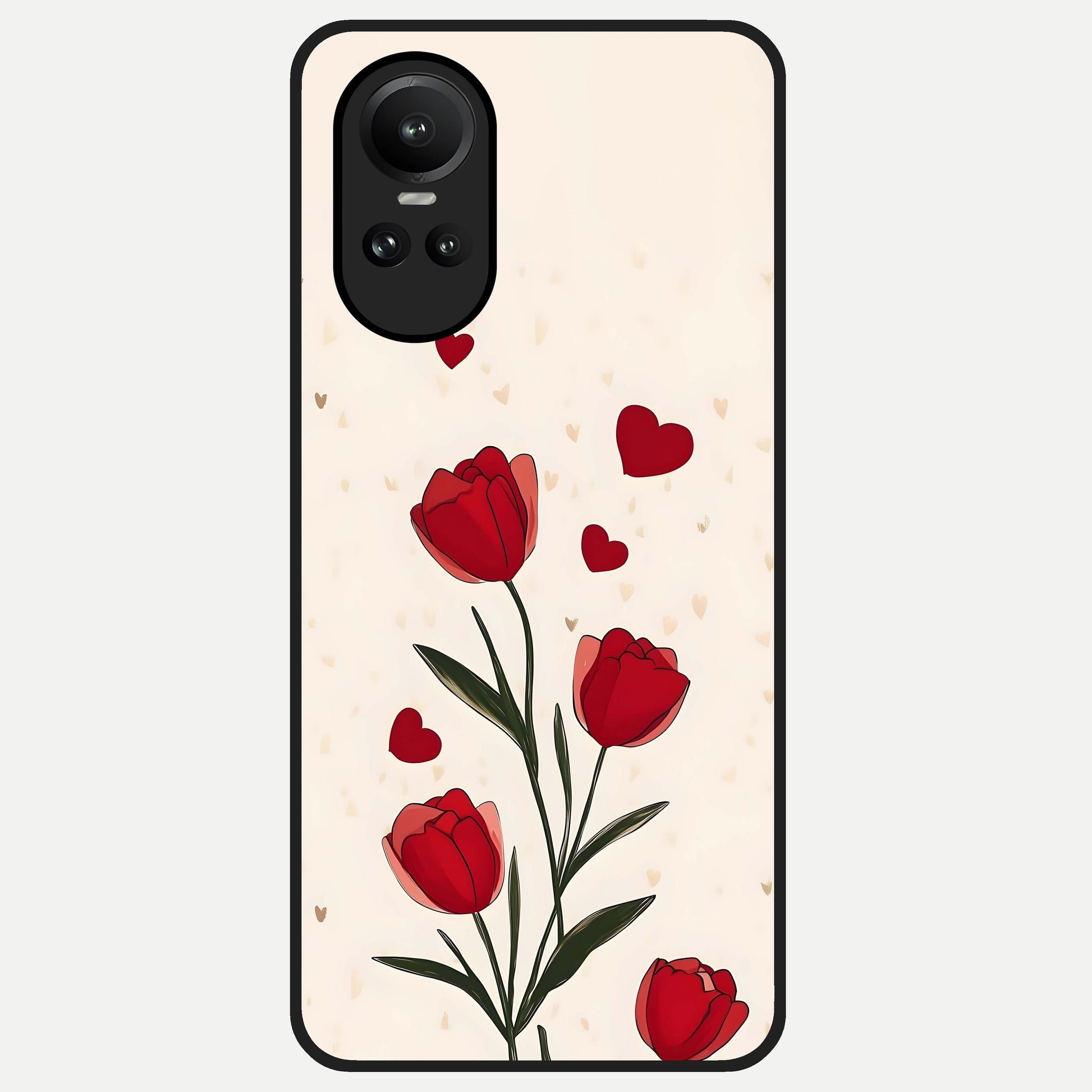  Tulip With Heart Glass Case For Oppo Reno 10 back cover – full design glossy printed glass finish
