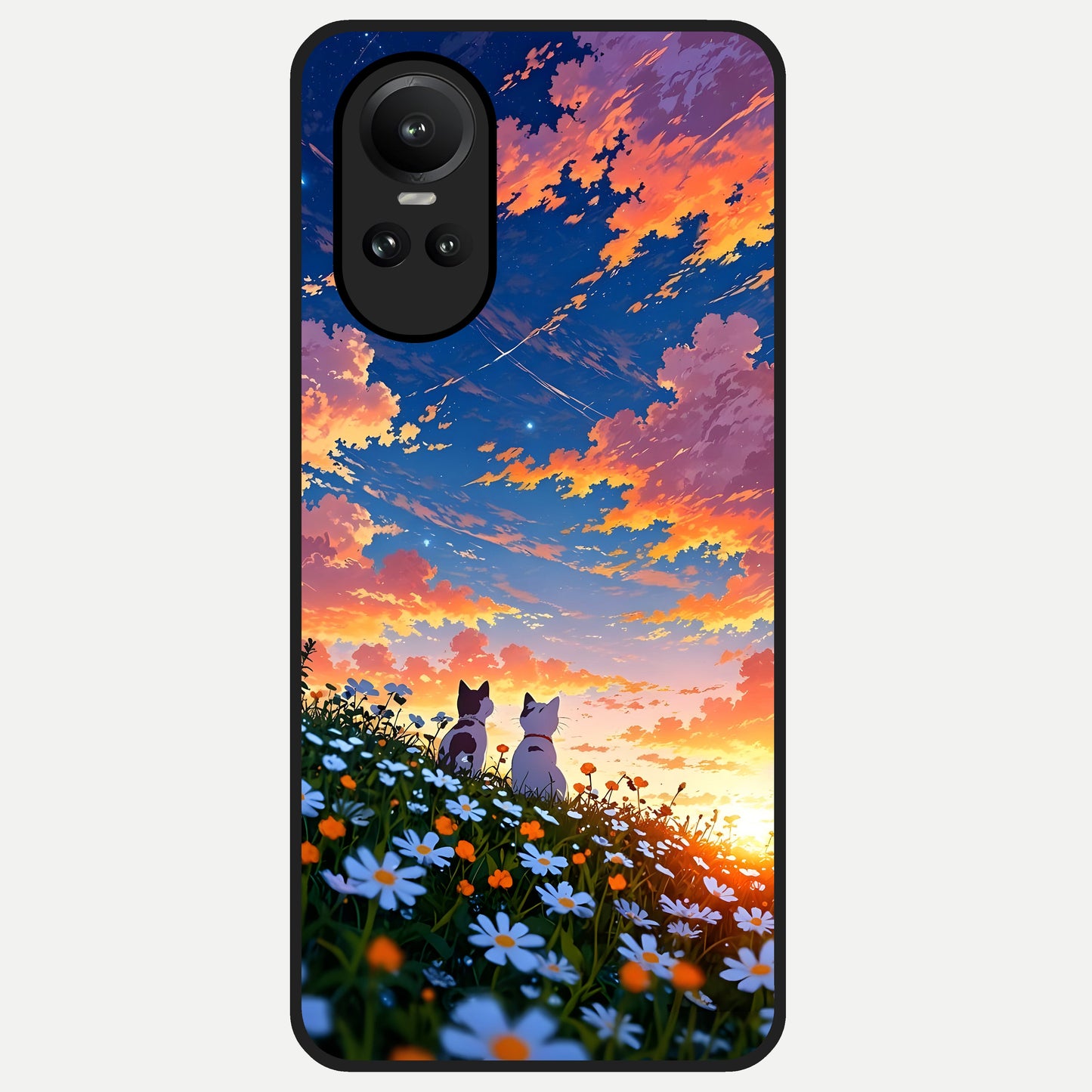  Two Cats Friends Glass Case For Oppo Reno 10 back cover – full design glossy printed glass finish