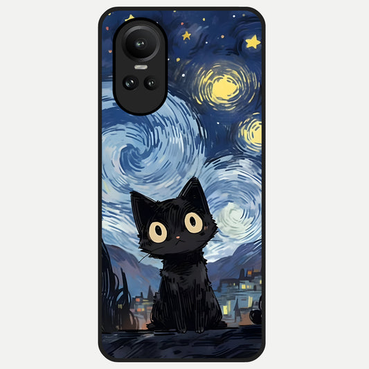  Van Gogh Cat Glass Case For Oppo Reno 10 back cover – full design glossy printed glass finish