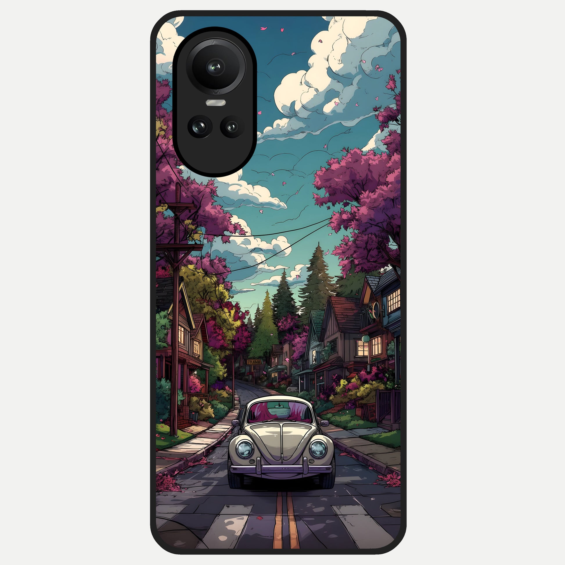  Vintage Street Drive Glass Case For Oppo Reno 10 back cover – full design glossy printed glass finish