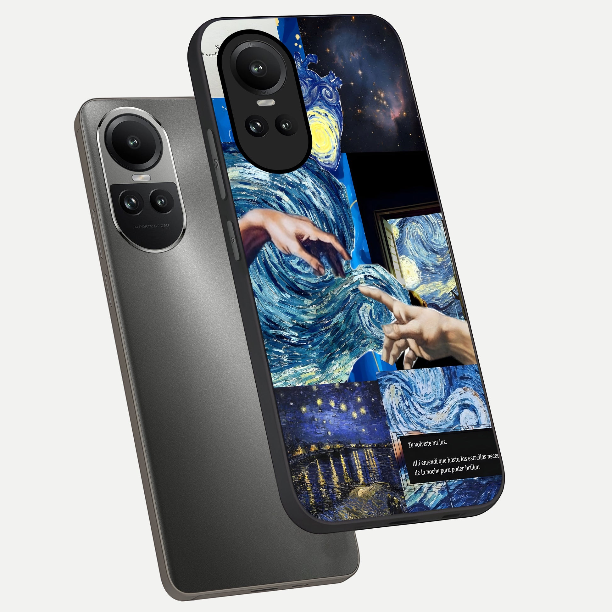  Aesthetic Vando Hands phone case For Oppo Reno 10 showing premium glass back cover with detailed artwork