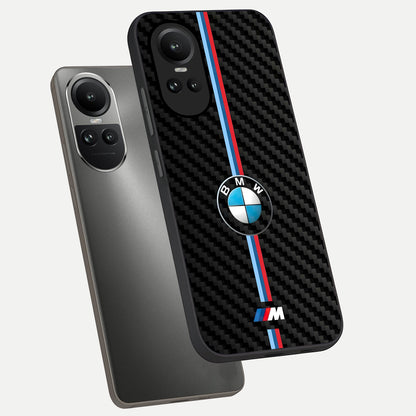  BMW Pattern phone case For Oppo Reno 10 showing premium glass back cover with detailed artwork