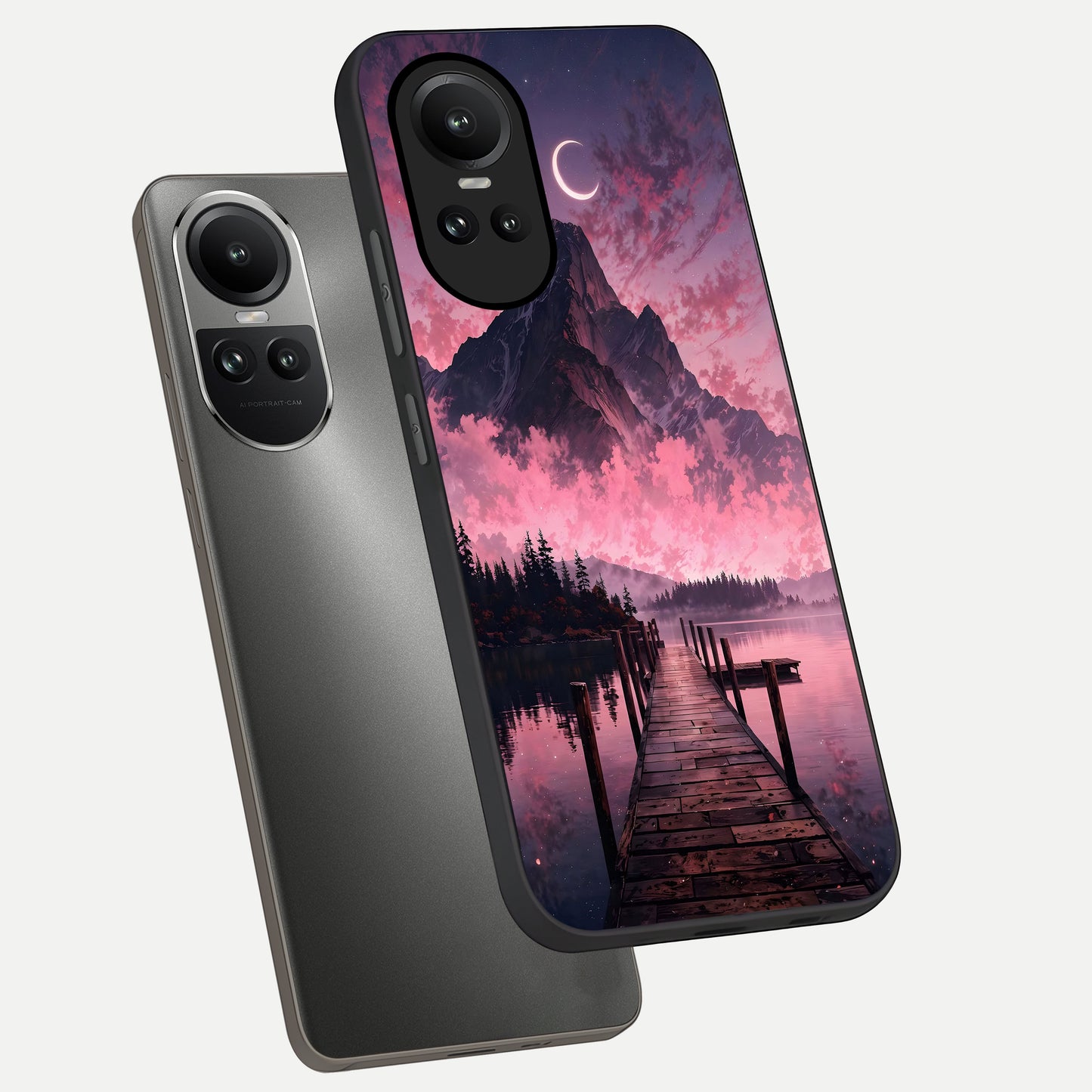 Beautiful Mountain View phone case For Oppo Reno 10 showing premium glass back cover with detailed artwork
