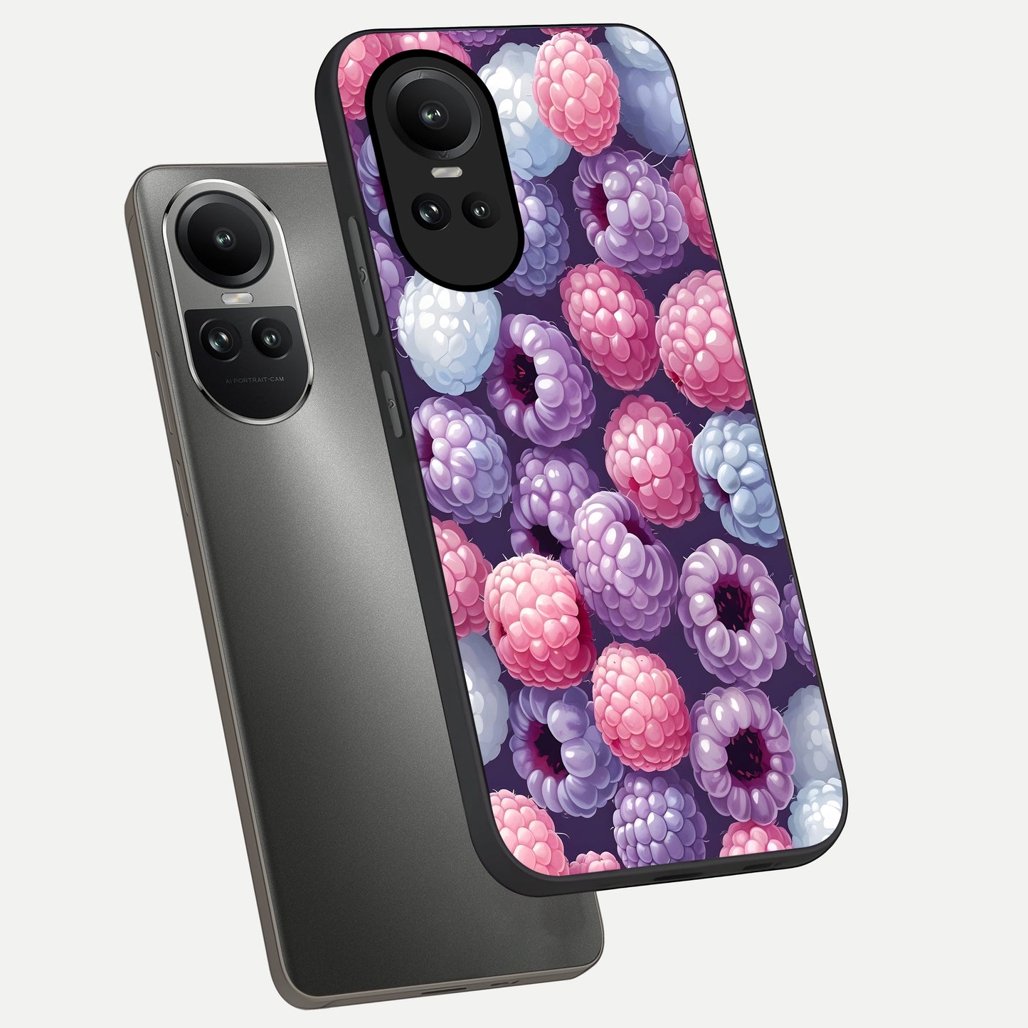  Berry Candy Pop phone case For Oppo Reno 10 showing premium glass back cover with detailed artwork