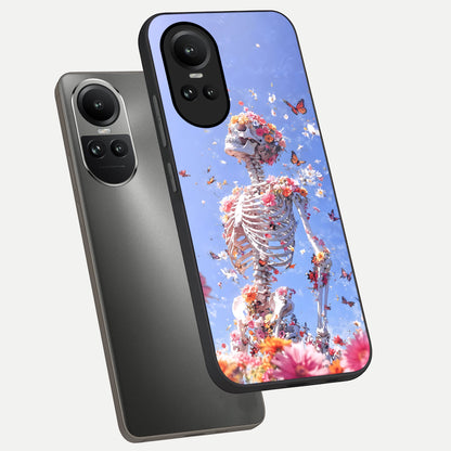  Bloom Beyond Bones phone case For Oppo Reno 10 showing premium glass back cover with detailed artwork
