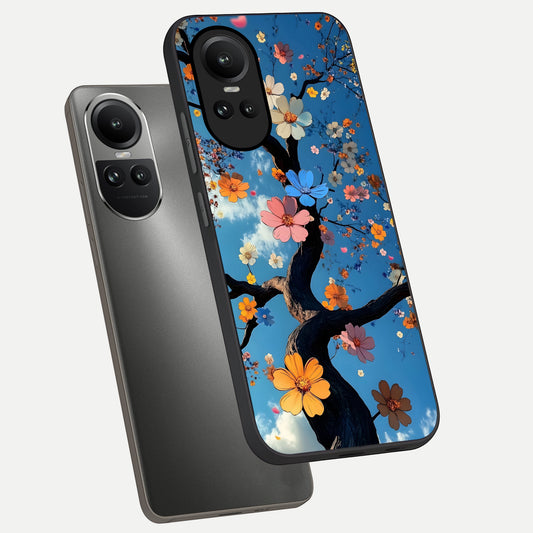  Blossom Dream Sky phone case For Oppo Reno 10 showing premium glass back cover with detailed artwork
