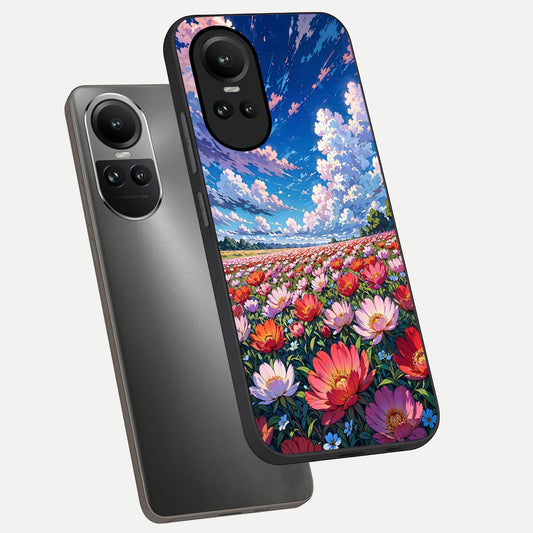  Blossom Sky Field phone case For Oppo Reno 10 showing premium glass back cover with detailed artwork