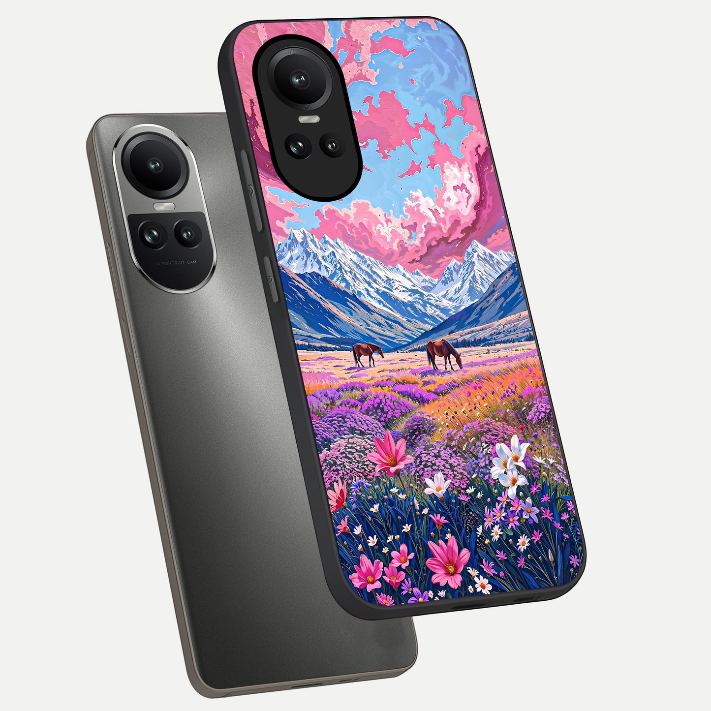  Blossom Valley Dream phone case For Oppo Reno 10 showing premium glass back cover with detailed artwork