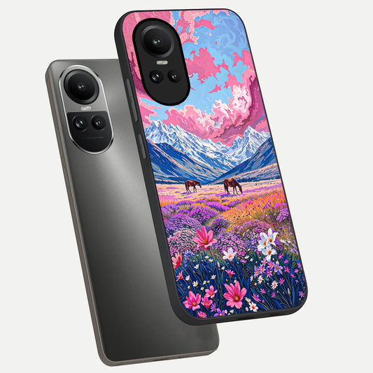  Blossom Valley Dream phone case For Oppo Reno 10 showing premium glass back cover with detailed artwork