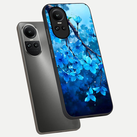  Blue Blossoms Branch phone case For Oppo Reno 10 showing premium glass back cover with detailed artwork