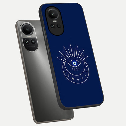  Blue Evil Eye phone case For Oppo Reno 10 showing premium glass back cover with detailed artwork