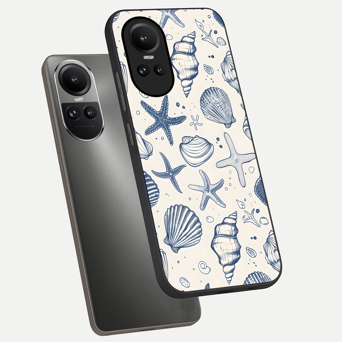  Blue Ocean Outline phone case For Oppo Reno 10 showing premium glass back cover with detailed artwork