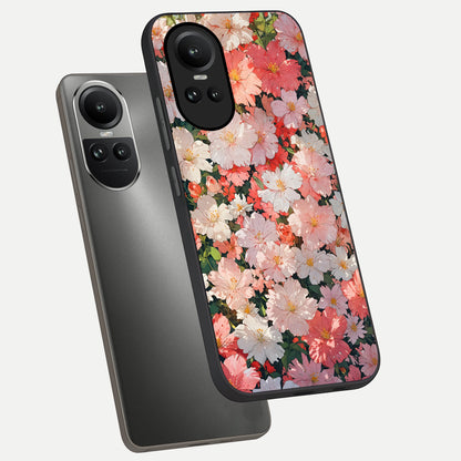  Blush Bloom Field phone case For Oppo Reno 10 showing premium glass back cover with detailed artwork