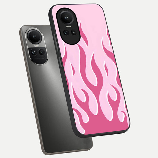  Blush Flame Energy phone case For Oppo Reno 10 showing premium glass back cover with detailed artwork
