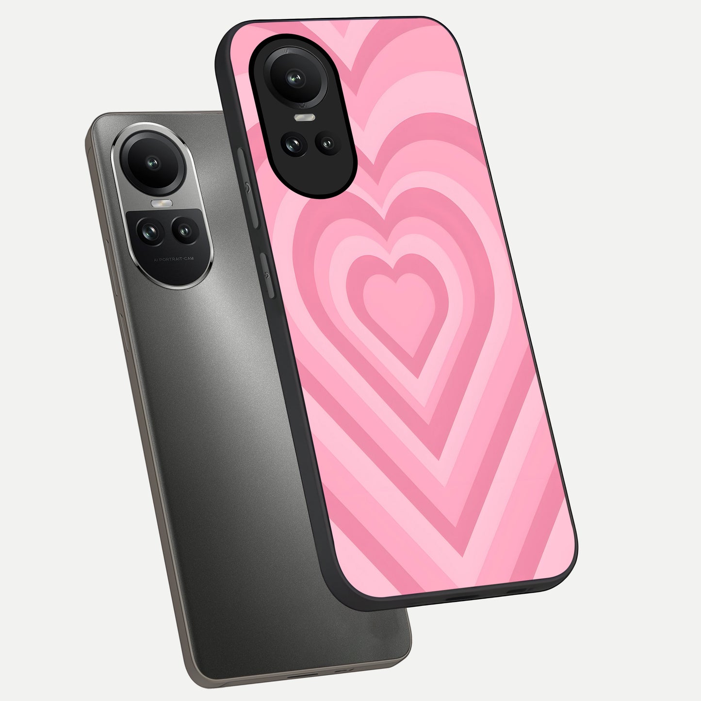  Blush Heart Waves phone case For Oppo Reno 10 showing premium glass back cover with detailed artwork