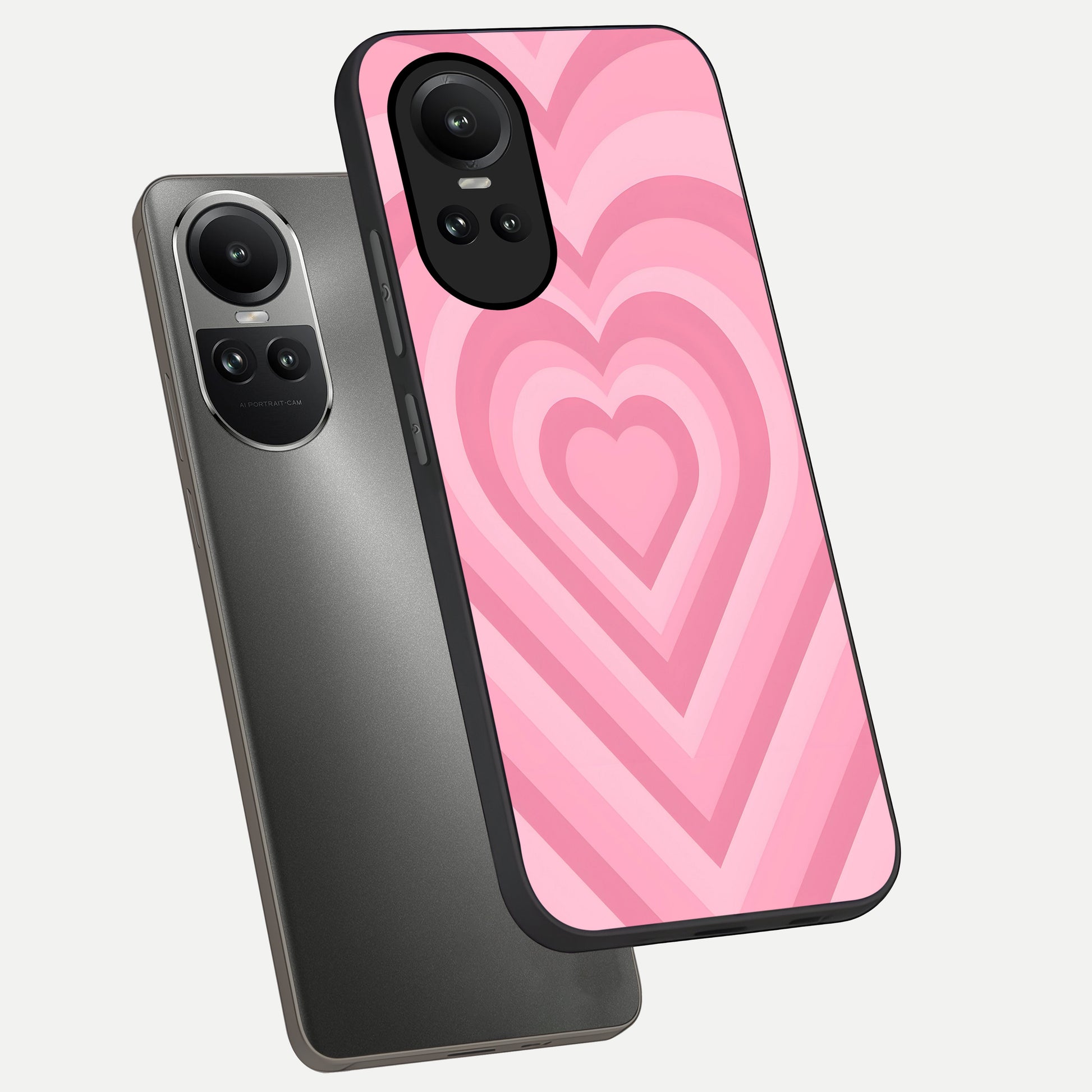  Blush Heart Waves phone case For Oppo Reno 10 showing premium glass back cover with detailed artwork