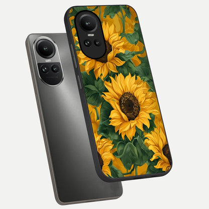  Bright Sunflower Bloom phone case For Oppo Reno 10 showing premium glass back cover with detailed artwork