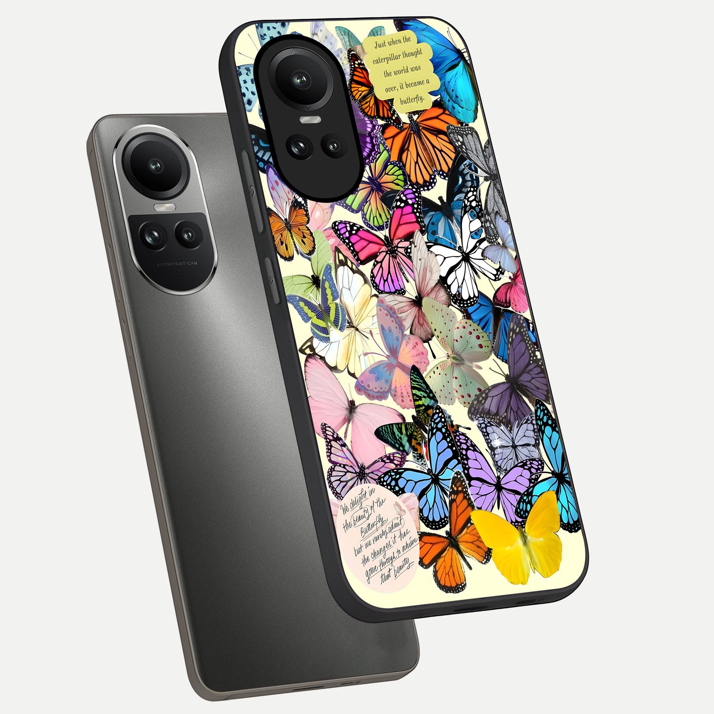  Butterflies Petal Dream phone case For Oppo Reno 10 showing premium glass back cover with detailed artwork