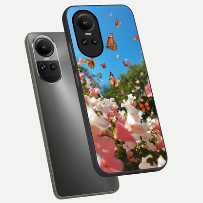  Butterflies In Bloom Sky phone case For Oppo Reno 10 showing premium glass back cover with detailed artwork