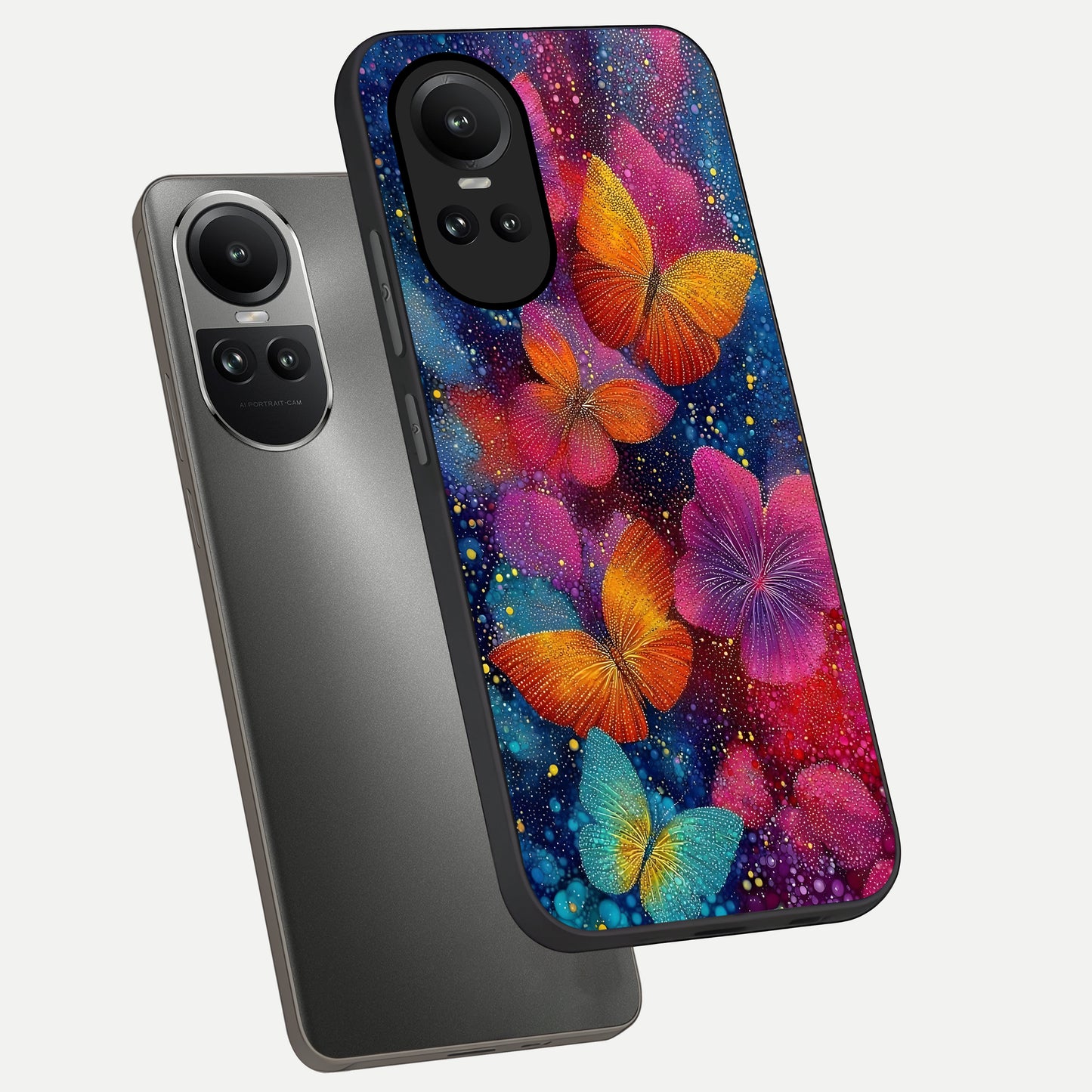  Butterfly Dream Mist phone case For Oppo Reno 10 showing premium glass back cover with detailed artwork