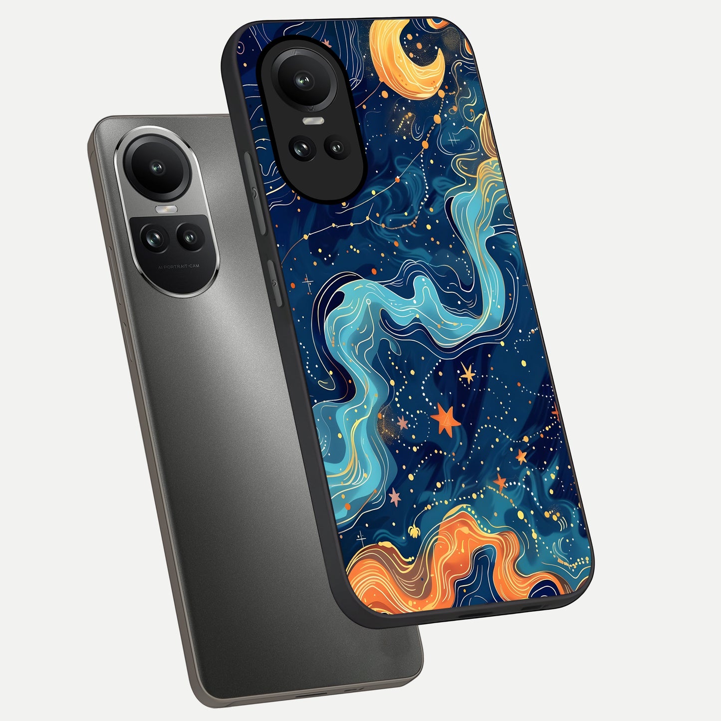  Celestial Dream Flow phone case For Oppo Reno 10 showing premium glass back cover with detailed artwork