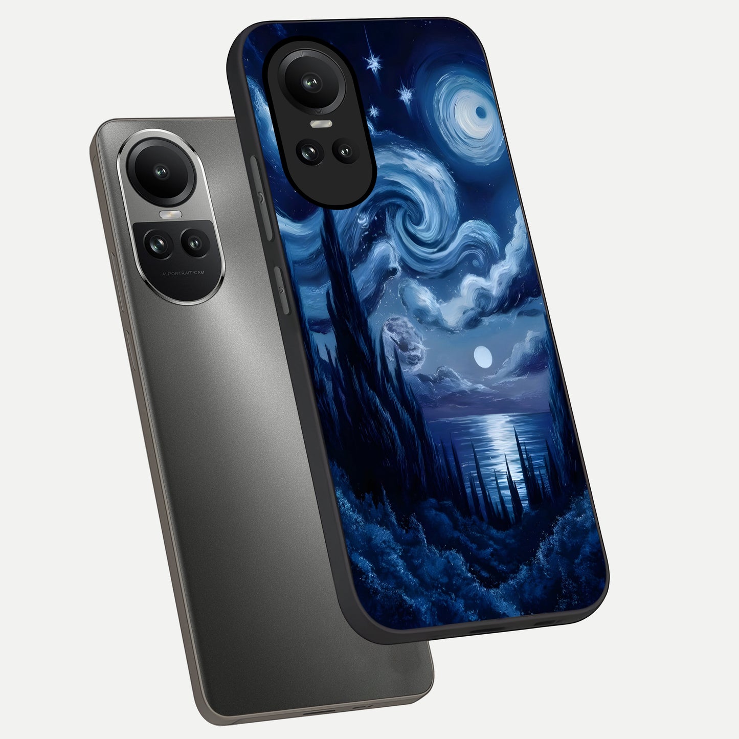  Celestial Dream Van Gogh phone case For Oppo Reno 10 showing premium glass back cover with detailed artwork