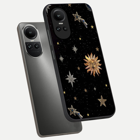  Celestial Moon With Stars phone case For Oppo Reno 10 showing premium glass back cover with detailed artwork