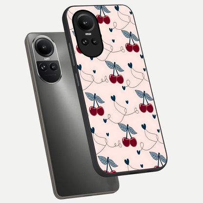  Cherry Heart Line phone case For Oppo Reno 10 showing premium glass back cover with detailed artwork