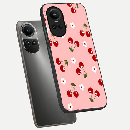 Cherry Love Mood phone case For Oppo Reno 10 showing premium glass back cover with detailed artwork