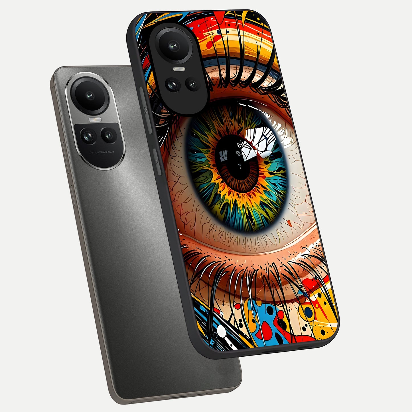  Colorful Eye phone case For Oppo Reno 10 showing premium glass back cover with detailed artwork