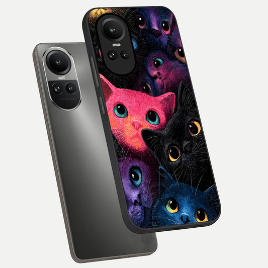  Cosmic Cats Dreams phone case For Oppo Reno 10 showing premium glass back cover with detailed artwork