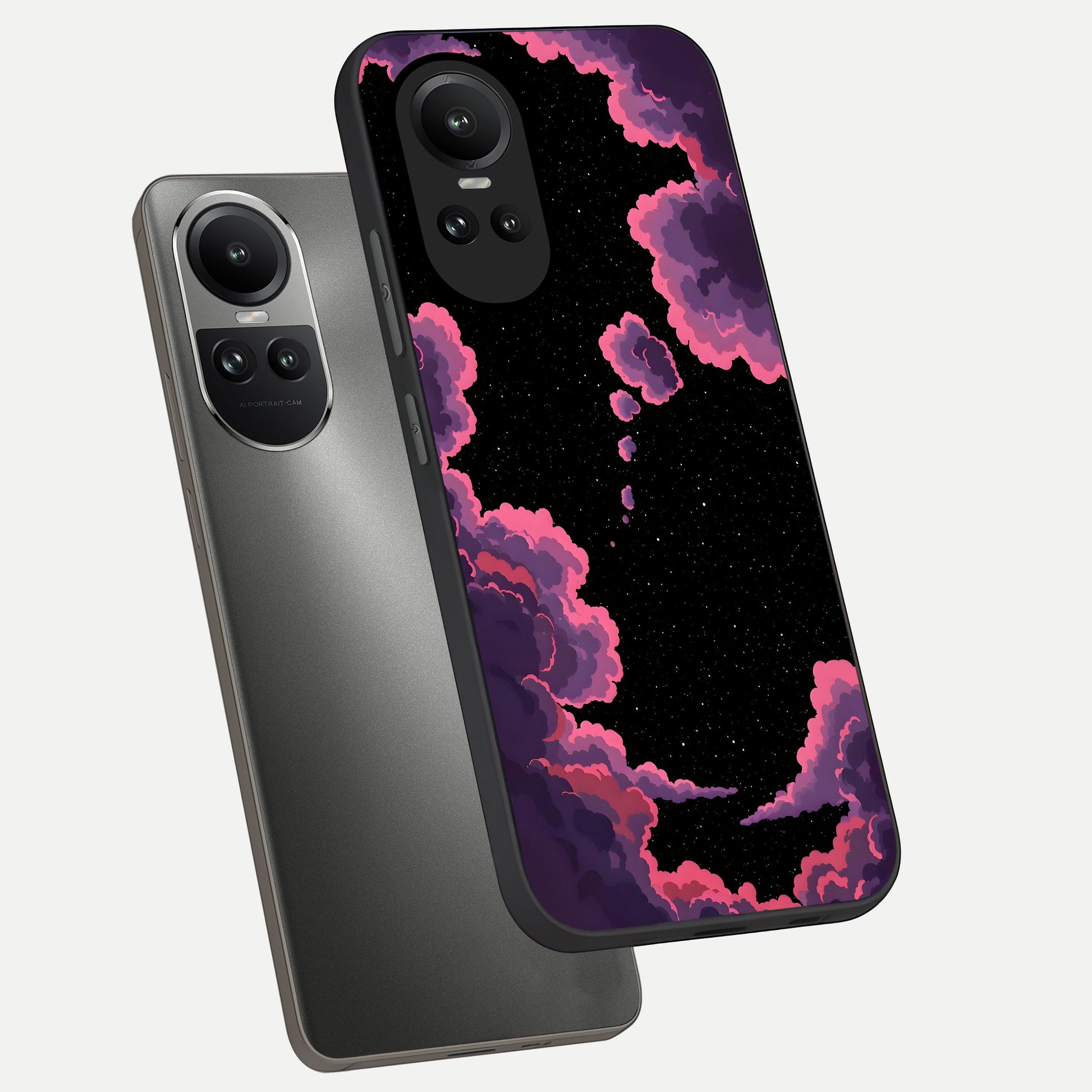  Cosmic Cloud Journey phone case For Oppo Reno 10 showing premium glass back cover with detailed artwork