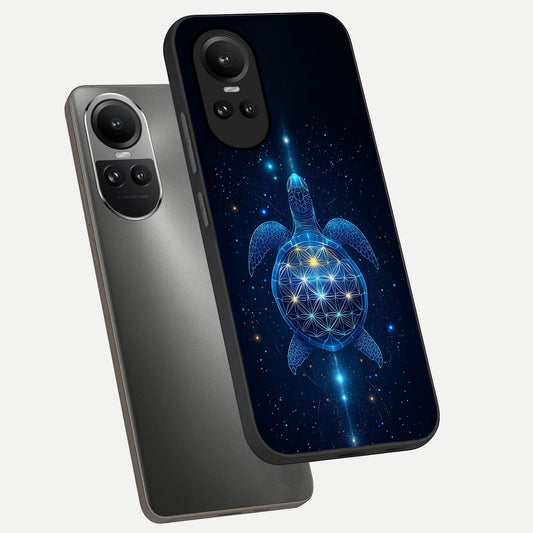  Crimson Blue Turtle phone case For Oppo Reno 10 showing premium glass back cover with detailed artwork