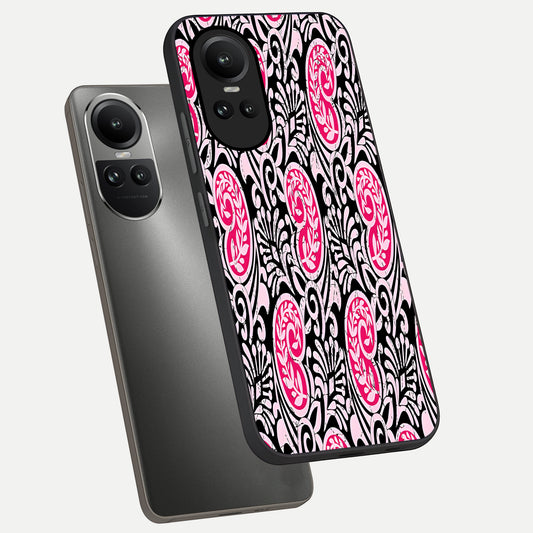  Crimson Paisley Charm phone case For Oppo Reno 10 showing premium glass back cover with detailed artwork