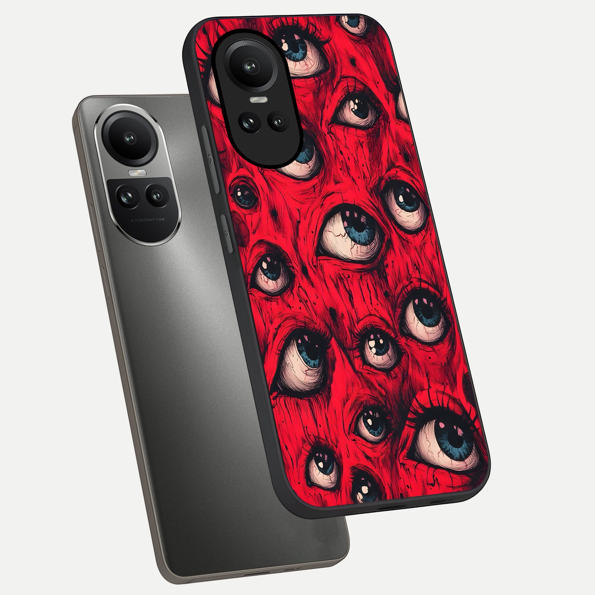  Crimson Watch Eyes phone case For Oppo Reno 10 showing premium glass back cover with detailed artwork