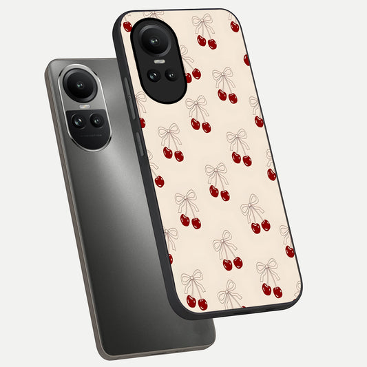  Cute Cherry Pattern phone case For Oppo Reno 10 showing premium glass back cover with detailed artwork