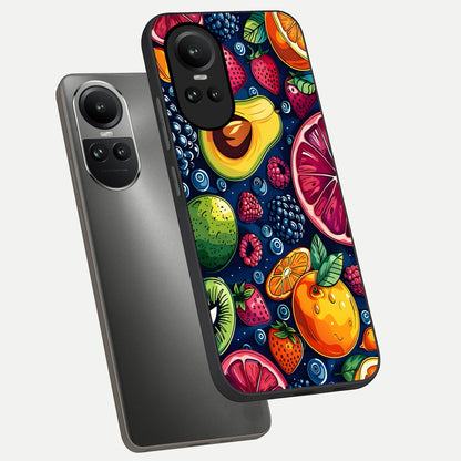  Cute Fruits Art phone case For Oppo Reno 10 showing premium glass back cover with detailed artwork