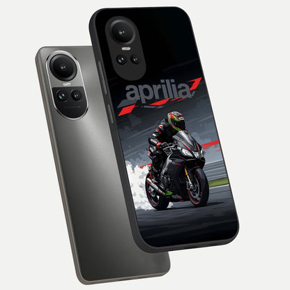  Dark Aprilla phone case For Oppo Reno 10 showing premium glass back cover with detailed artwork