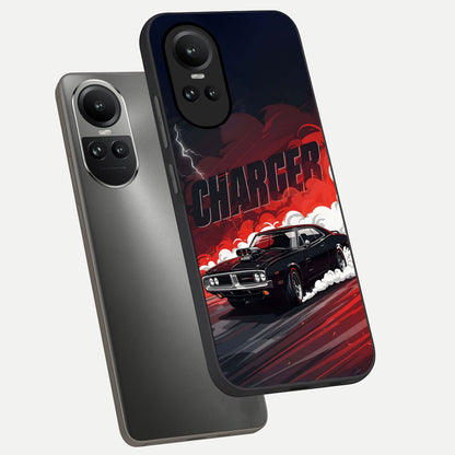  Dark Charger Fury phone case For Oppo Reno 10 showing premium glass back cover with detailed artwork
