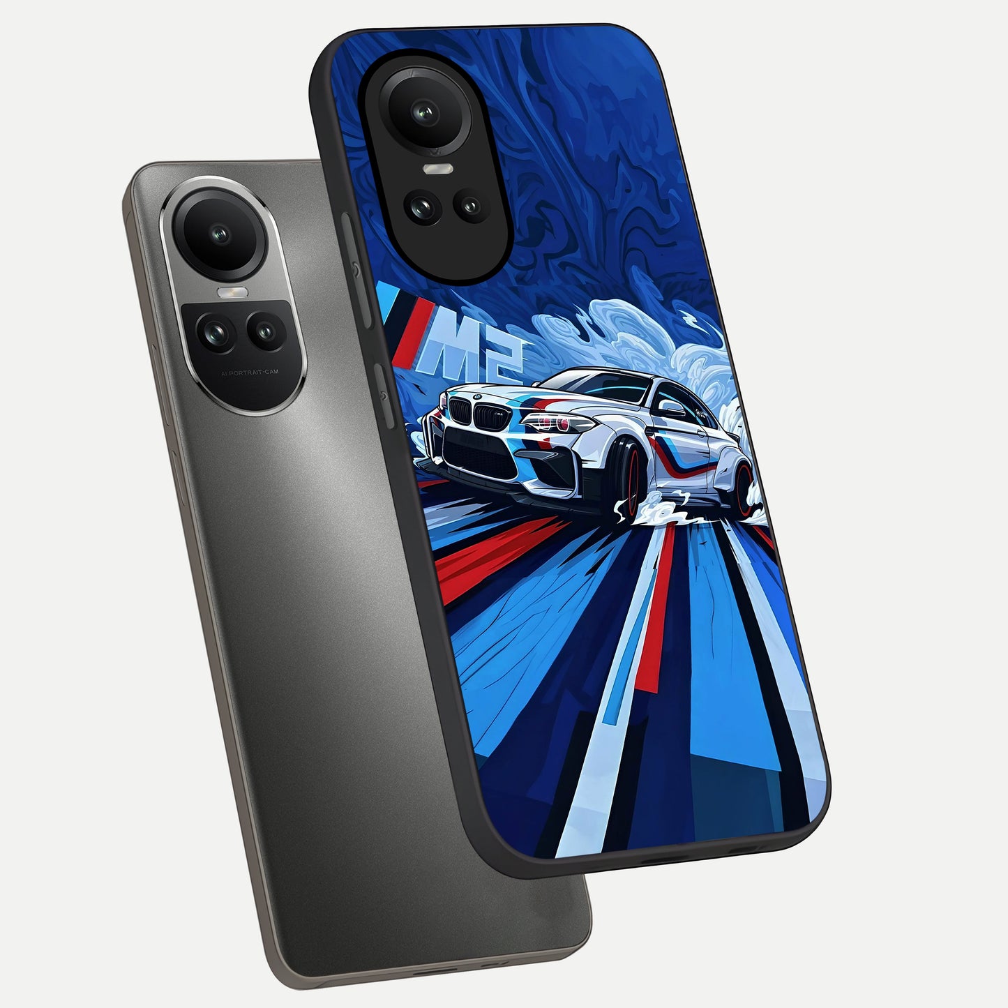  Drift Power Rush phone case For Oppo Reno 10 showing premium glass back cover with detailed artwork