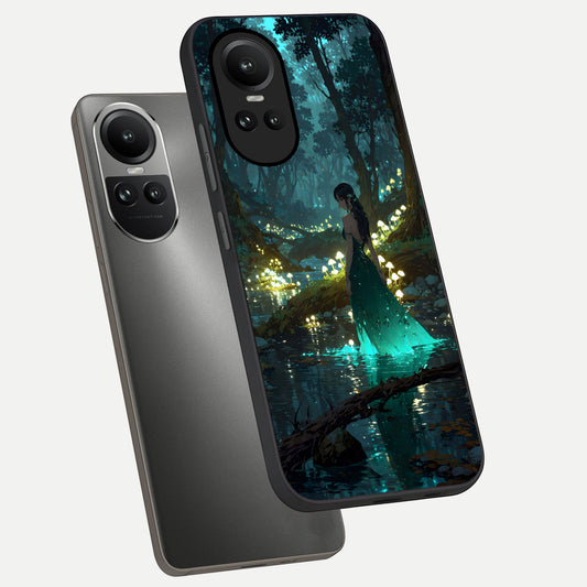  Enchanted Forest Glow phone case For Oppo Reno 10 showing premium glass back cover with detailed artwork