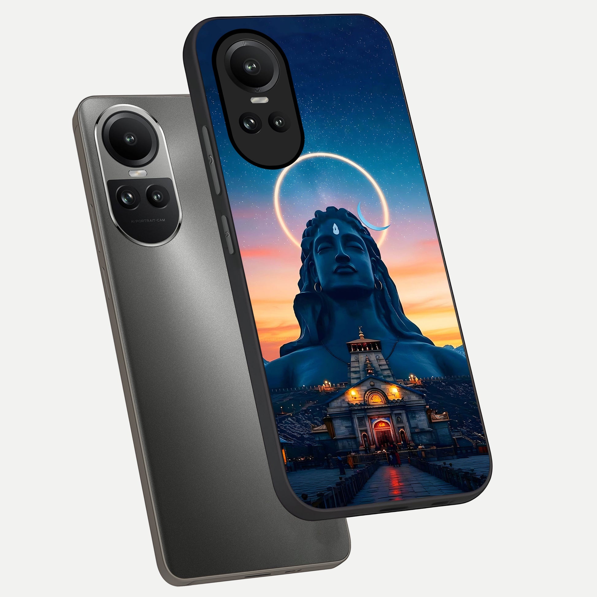  Eternal Shiva Aura phone case For Oppo Reno 10 showing premium glass back cover with detailed artwork