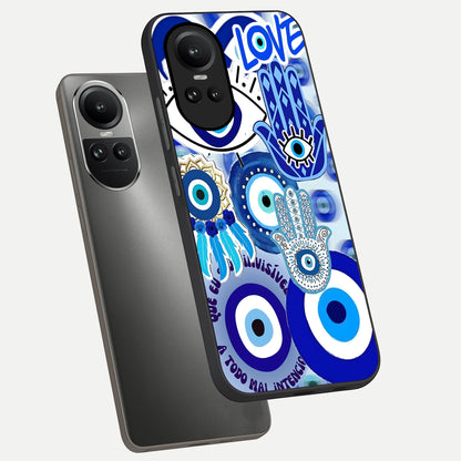  Evil Eyes Dream phone case For Oppo Reno 10 showing premium glass back cover with detailed artwork