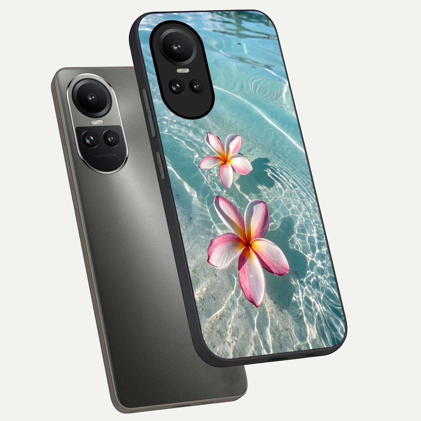  Floating Bloom Bliss phone case For Oppo Reno 10 showing premium glass back cover with detailed artwork
