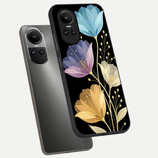  Flower Bloom Glow phone case For Oppo Reno 10 showing premium glass back cover with detailed artwork